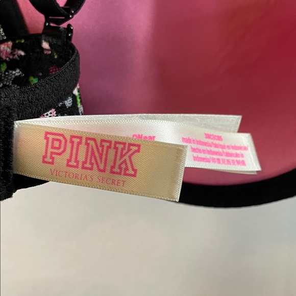 PINK Victoria's Secret Black Bra with Pink Floral Design - Picture 5 of 10